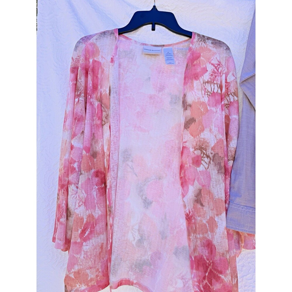 Alfred Dunner Womens 2X Plus Pink Floral Sheer Open Long Sleeve Knit Cardigan